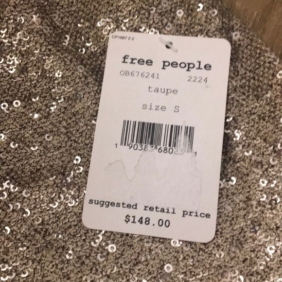 NWT Free People Taupe Elastic Waist Sequin Skirt S - Picture 4 of 8